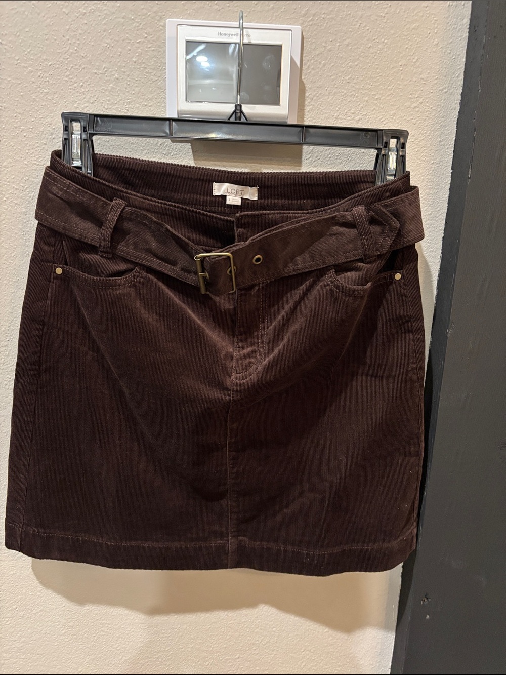 LOFT Dark Brown Corduroy Mini Skirt with Belt